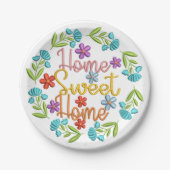 Zuhause Sweet Zuhause Zitat Schöne Blume Pappteller (Vorderseite)