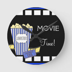 Zuhause-Theater-Popcorn-Kasten-Blau Runde Wanduhr