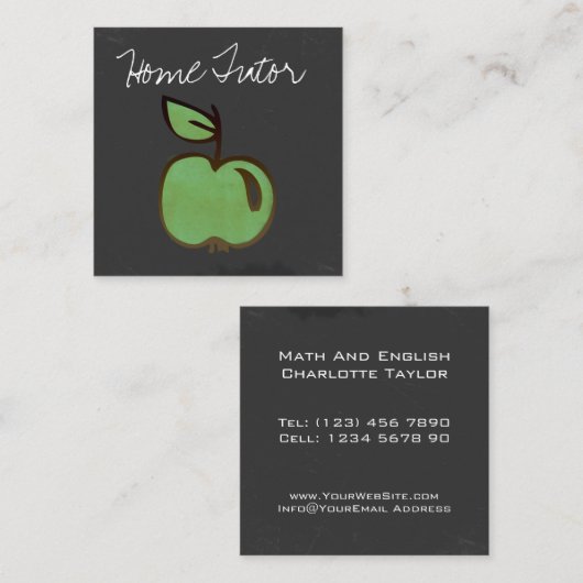 Zuhause-Tutor-Lehrer-Grün-Apple-Tafel Quadratische Visitenkarte (Vorne/Hinten)