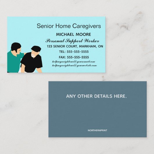 Zuhause- und Pflegedienste für Männer Visitenkarte (Vorne/Hinten)