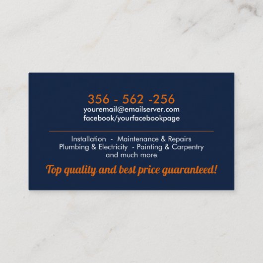 Zuhause- und Reparaturdienstleistungen Visitenkarte (Rückseite)