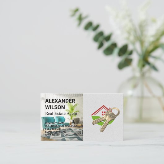 Zuhause und Schlüssel | Inneres Visitenkarte (Stehend Vorderseite)