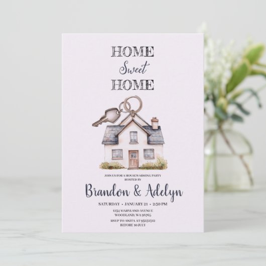 ZUHAUSE UND SCHLÜSSELHAUS ERWÄRMUNG EINLADEN EINLADUNG (Stehend Vorderseite)