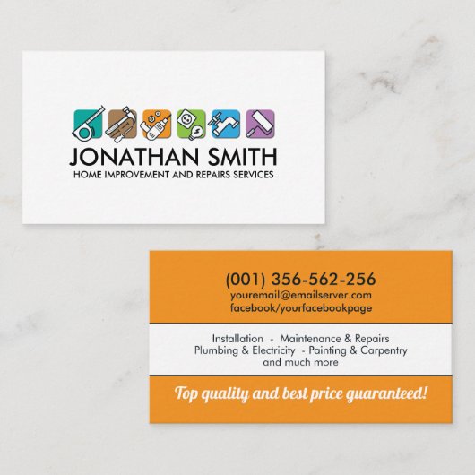 Zuhause-Verbesserung und -Reparatur Visitenkarte (Vorne/Hinten)