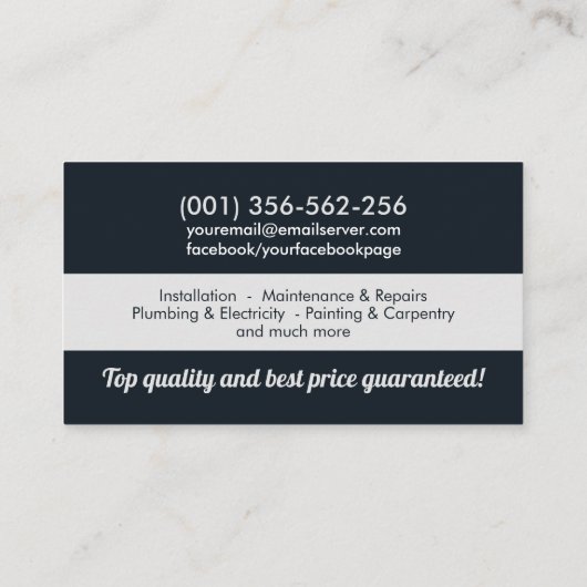 Zuhause-Verbesserung und -Reparatur Visitenkarte (Rückseite)