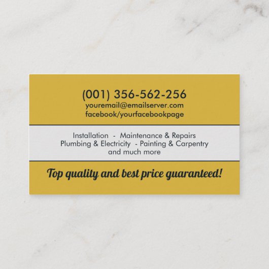 Zuhause-Verbesserung und -Reparatur Visitenkarte (Rückseite)