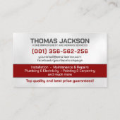 Zuhause-Verbesserung und -Reparatur Visitenkarte (Rückseite)