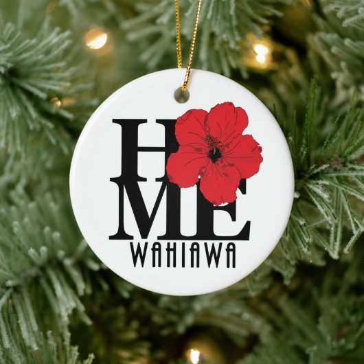ZUHAUSE Wahiawa Hawaii Roter Hibiskus Keramik Ornament (Baum)