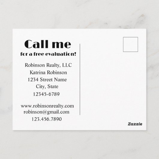 Zuhause-Wert des realen Anwesens Schätzung des Mar Postkarte (Rückseite)