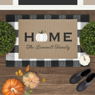 Zuhause White Pumpkin Personalisiert Nachname Fall Fußmatte