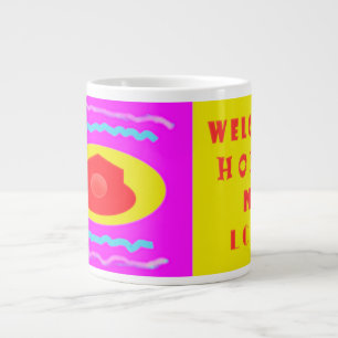 Zuhause willkommen mit Liebe großartig rosa und br Jumbo-Tasse