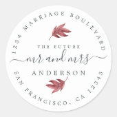 Zukunft Burgund Leaf Wedding Rücksendeadresse Runder Aufkleber (Vorderseite)