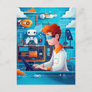 Zukunft der KI und Robotik - Traum für Kinder Feiertagspostkarte
