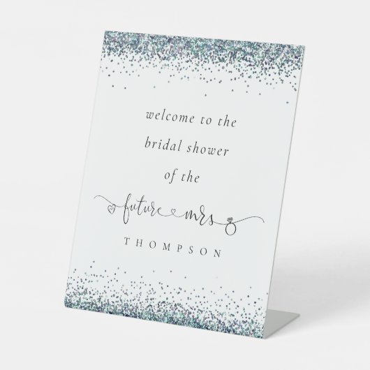 Zukunft Frau Blue Glitzer Willkommen in Brautparty Sockelschild (Vorderseite)