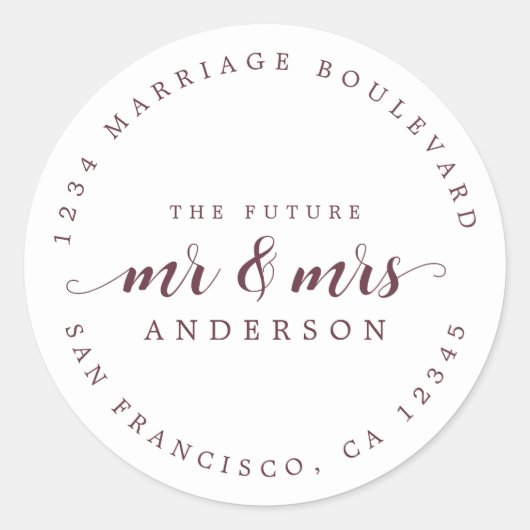 Zukunft Frau Burgund Script Rücksendeadresse Runder Aufkleber (Vorderseite)