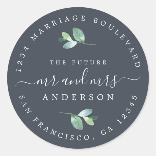 Zukunft Frau Foliage Wedding Rücksendeadresse Runder Aufkleber (Vorderseite)