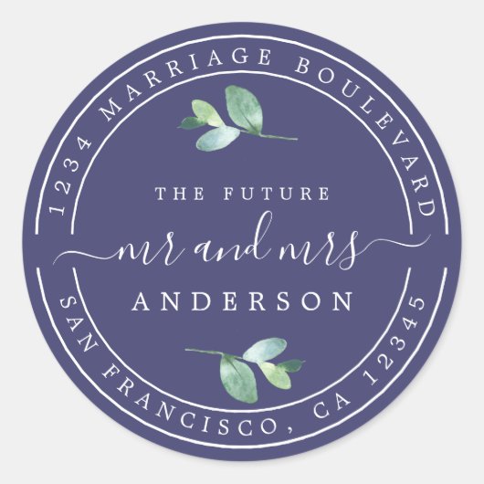 Zukunft Frau Foliage Wedding Rücksendeadresse Runder Aufkleber (Vorderseite)