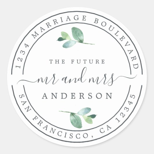 Zukunft Frau Foliage Wedding Rücksendeadresse Runder Aufkleber (Vorderseite)