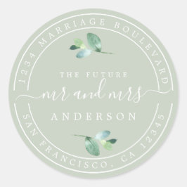 Zukunft Frau Green Foliage Wedding Rücksendeadress Runder Aufkleber