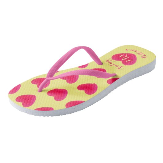 Zukunft Frau Heart Pattern Pink und Gelb Badesandalen (Schrägansicht)