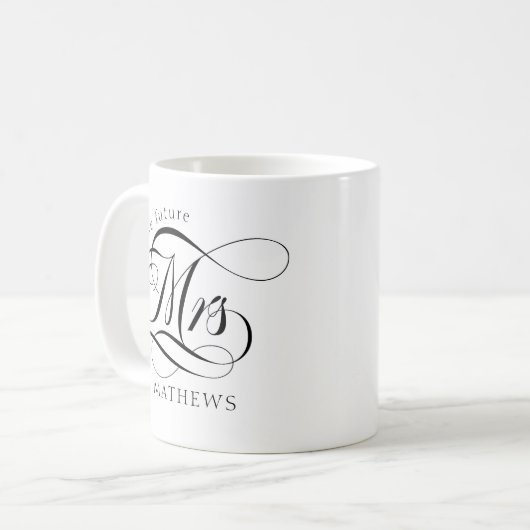 Zukunft Frau Name Modern Bride Black & White Kaffeetasse (Vorderseite Links)