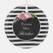 Zukunft Frau Personalisiert Black & White Stripes Ornament Aus Glas (Vorderseite)