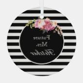 Zukunft Frau Personalisiert Black & White Stripes Ornament Aus Glas (Rückseite)