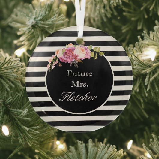 Zukunft Frau Personalisiert Black & White Stripes Ornament Aus Glas (InSitu)