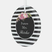 Zukunft Frau Personalisiert Black & White Stripes Ornament Aus Glas (Vorderseite links)