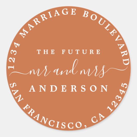 Zukunft Frau Script Rücksendeadresse Burnt Orange Runder Aufkleber (Vorderseite)