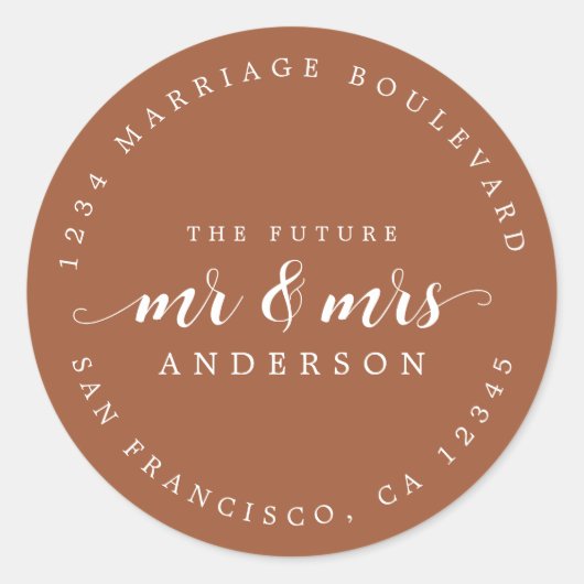 Zukunft Frau Script TerraCotta Rücksendeadresse Runder Aufkleber (Vorderseite)