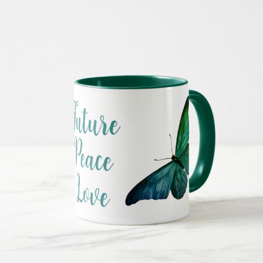 Zukunft, Frieden, Liebe Tasse (VorderseiteRechts)