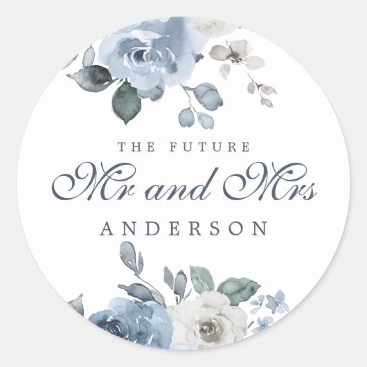 Zukunft Herr Dark Blue Ivory Floral Winter Runder Aufkleber (Vorderseite)