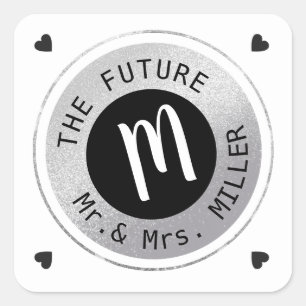 Zukunft Mr. Mrs. last name wedding monogram Quadratischer Aufkleber