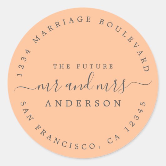 Zukunft Orange Wedding Rücksendeadresse Runder Aufkleber (Vorderseite)