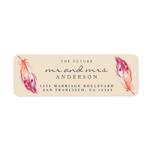 Zukunft Pink Feather Wedding Rücksendeadresse (Vorne)