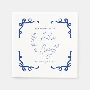 Zukünftige Blaue Helle Bogen Schrift Abschlussfeie Serviette