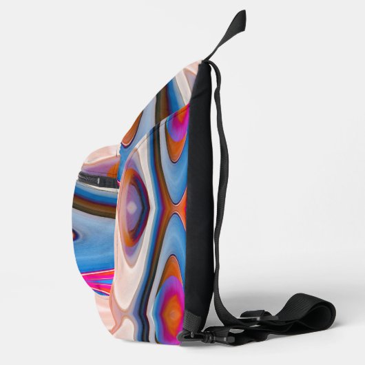 Zukünftige Formen Magenta Swirn Druck Schnitt Näht Crossbody Bag (Rechts)