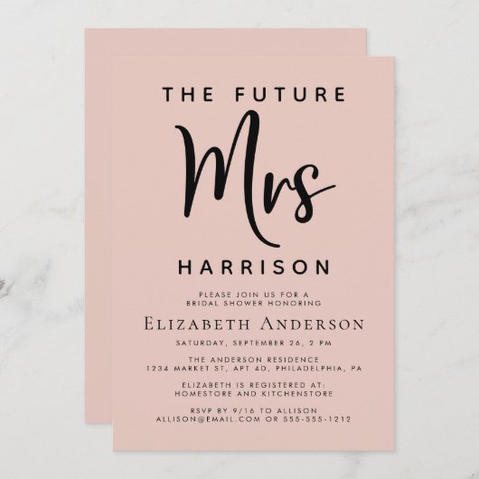 Zukünftige Frau Blush Pink Brautparty Einladung (Vorne/Hinten)