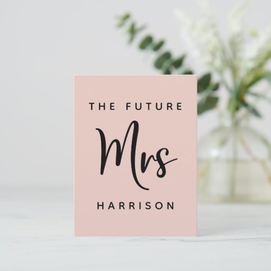 Zukünftige Frau Blush Pink Brautparty Einladungspostkarte (Stehend Vorderseite)