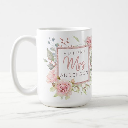 Zukünftige Frau Custom Blush Pink Watercolor Rose Kaffeetasse (Links)
