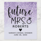 Zukünftige Frau Lila Glitzer Brautparty Weinetikett (Einzelnes Label)