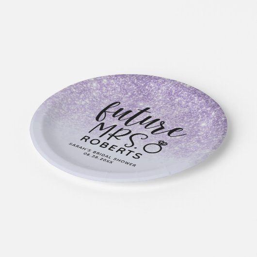 Zukünftige Frau Lila Glitzer Paper Tellers Pappteller (Schrägansicht)