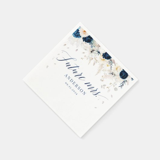 Zukünftige Frau Navy und White Floral Brautparty Serviette (Ecke)
