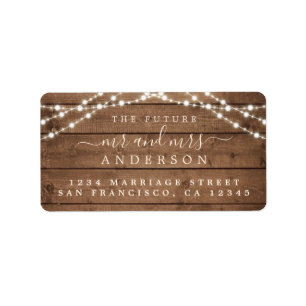 Zukünftige Frau Rustic Wood Lights Hochzeitrede Adressaufkleber