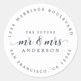 Zukünftige Frau Script Dark Blue Rücksendeadresse Runder Aufkleber