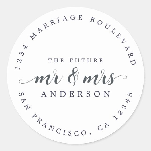 Zukünftige Frau Script Dark Blue Rücksendeadresse Runder Aufkleber (Vorderseite)