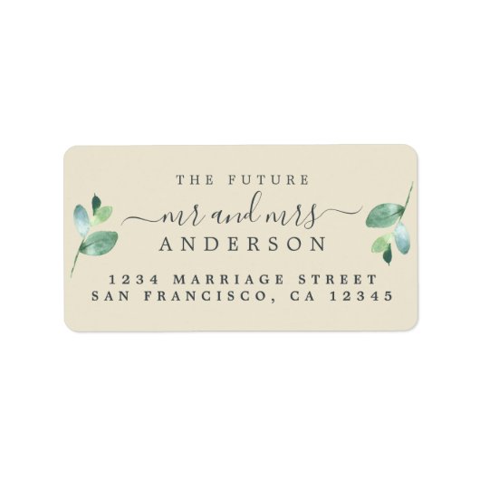 Zukünftige Frau Script Green Foliage Wedding Addre Adressaufkleber (Vorne)
