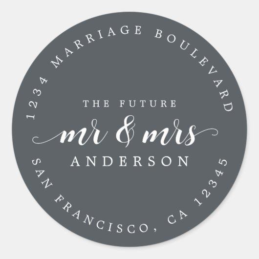 Zukünftige Frau Script Off-Black Rücksendeadresse Runder Aufkleber (Vorderseite)