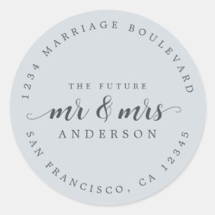 Zukünftige Frau Script Pastel Blue Rücksendeadress Runder Aufkleber